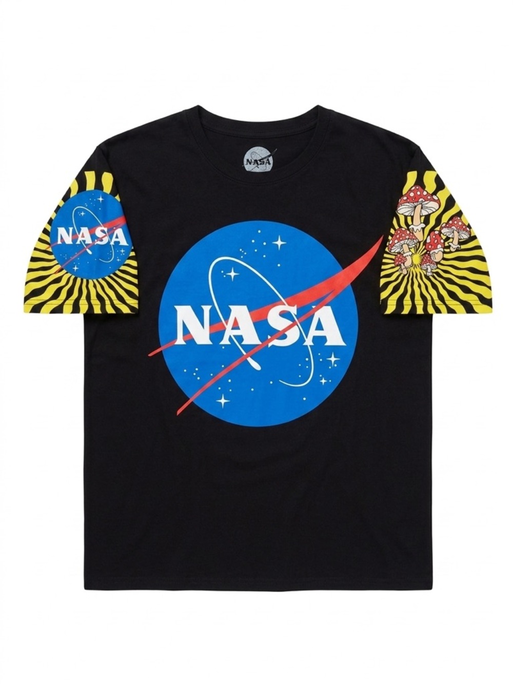 NASA Logo Short Sleeve Tee in Black with Yellow Accent Sleeves